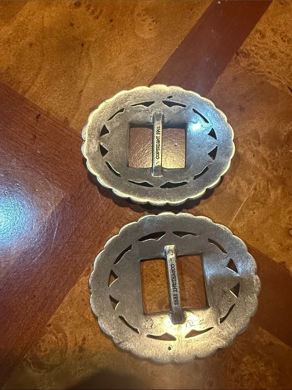 Pair of Silver Floral belt buckles Medallions - Unbranded